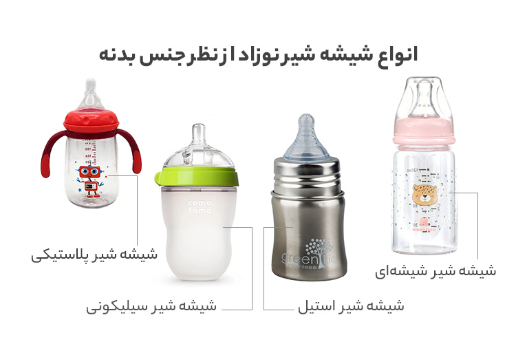 انواع شیشه شیر نوزاد از نظر جنس بدنه